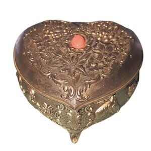Vintage Jewelry Box, Heart Shaped Floral Inlay, Christmas Gift For Mom Or Friend